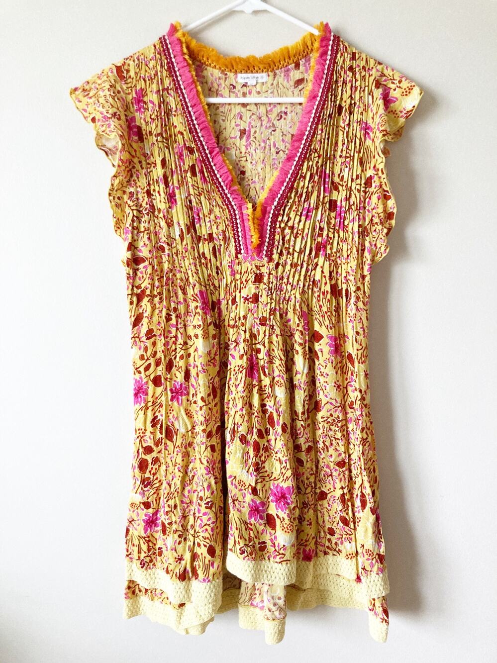 POUPETTE ST BARTH Sasha Floral Mini Dress Yellow Floral Cover-Up Lace S